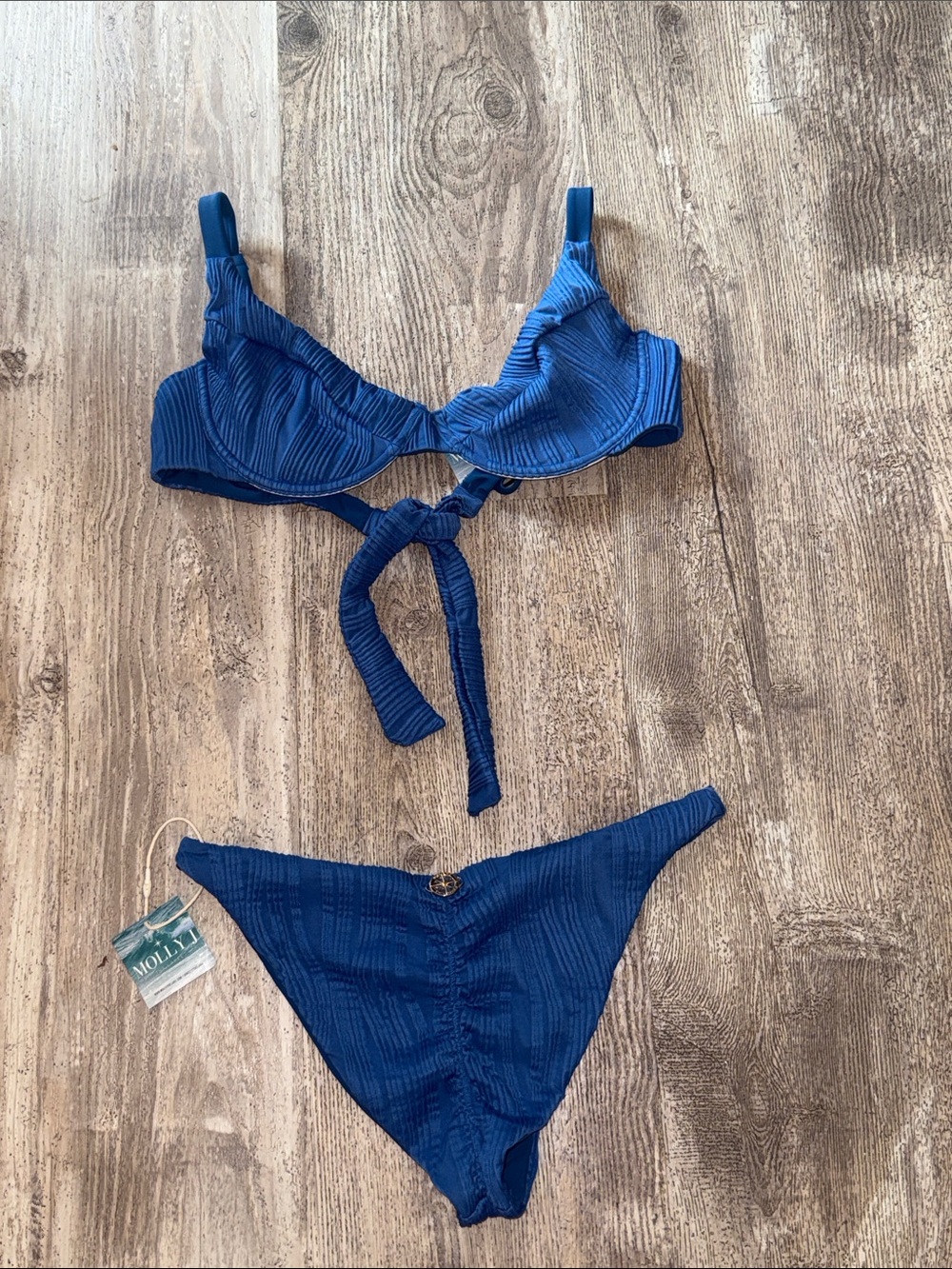Blue Textured Two-Piece Bikini Set